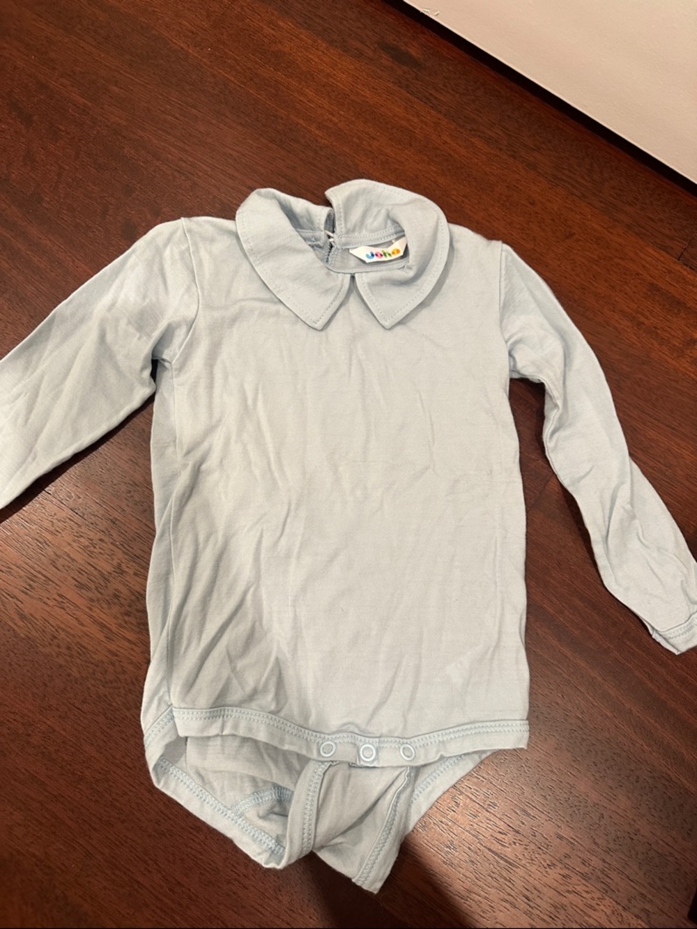 Joha Wool Light Blue Baby Collared Long Sleeve Bodysuit- new